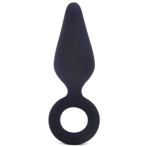 Køb Sort silikone anal plug med ring – Medium