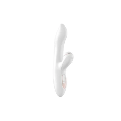 satisfyer pro + g-spot virbator er en hvid silikone vibrator til både klitoris og g-punkt stimulation