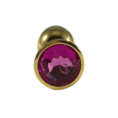 Guld anal plug med rosa diamant small
