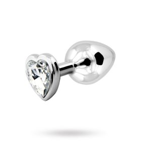 Metal Anal Plug med Klar Hjerteformet Diamant