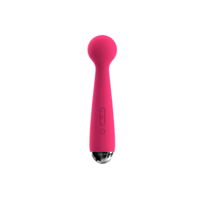 svakom emma mini wand vibrator er en pink wand vibrator med kugleformet hoved og sølv bund