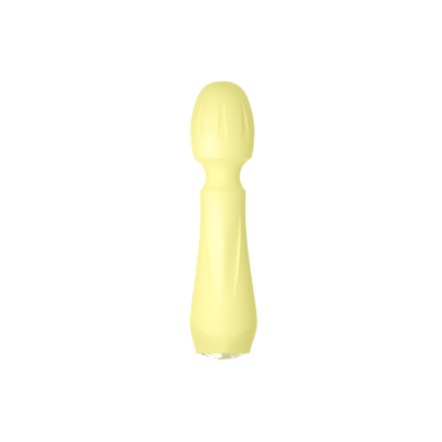 cuties mini wand vibrator er en lille gul silikone vibrator med rillet hoved