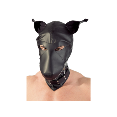 fetish collection hundemaske er en sort polyester maske formet som et hundehoved med lynlås henover snuden